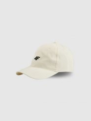 4F Czapka z daszkiem strapback uniseks - biała S/M (58cm). Białe czapki z daszkiem 4f, bez wzorów, z bawełny, klasyczne. Za 49.99 zł.