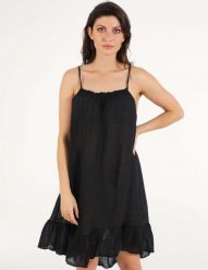 Czarna sukienka. Czarne sukienki Unisono, s, bez wzorów, z bawełny, bez kołnierzyka, bez ramiączek, mini. Za 119.00 zł.