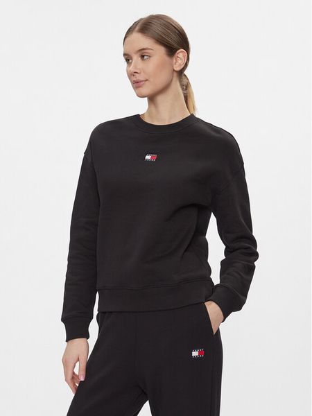 Tommy Jeans Bluza Badge DW0DW17325 Czarny Relaxed Fit. Czarne bluzy Tommy Jeans, m, bez wzorów, z bawełny, bez kaptura. Za 239.99 zł.