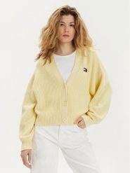 Tommy Jeans Kardigan Essential DW0DW17253 Żółty Relaxed Fit. Żółte swetry Tommy Jeans, m, bez wzorów, z bawełny, bez ramiączek. Za 189.99 zł.
