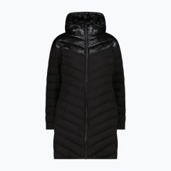 Płaszcz ocieplany damska CMP 35K3566 Snaps Hood Parka. Czarne płaszcze CMP, bez wzorów, z puchu, sportowe, bez kaptura. Za 559.99 zł.