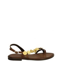 BRĄZOWE SANDAŁY Z OZDOBĄ 621616 BROWN. Brązowe sandały Venezia, z aplikacjami, ze skóry, bez obcasa, bez zapięcia. Za 239.00 zł.