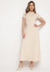 Jasnobeżowa Sukienka o Taliowanym Kroju z Krótkim Rękawem Liravise. Brązowe sukienki Born2be, na co dzień, l, bez wzorów, eleganckie, bez kołnierzyka, bez ramiączek, maxi, rozkloszowane. W wyprzedaży za 101.99 zł.