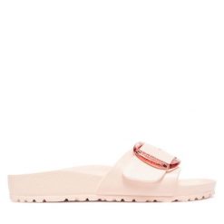 Klapki Birkenstock. Czerwone klapki Birkenstock, bez wzorów, bez obcasa, bez zapięcia. Za 249.99 zł.