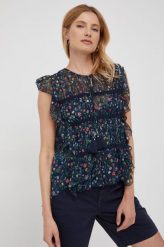 Pepe Jeans bluzka damska kolor granatowy w kwiaty. Niebieskie bluzki Pepe Jeans, m, bez wzorów, z jeansu, bez kołnierzyka, bez ramiączek. W wyprzedaży za 208.99 zł.