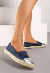 Granatowe Espadryle z Ozdobnym Noskiem na Plecionej Podeszwie Effiel. Niebieskie espadryle Renee, bez wzorów, z jeansu, eleganckie, bez obcasa. W wyprzedaży za 47.99 zł.