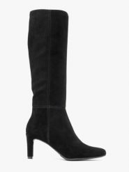 Czarne kozaki z wąską cholewką. Czarne kozaki Ryłko, bez wzorów, ze skóry, eleganckie, bez obcasa, na obcasie, bez zapięcia. Za 629.99 zł.