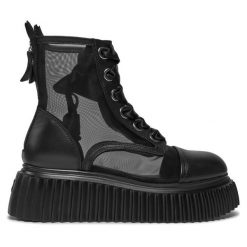 Trzewiki AGL. Czarne botki AGL, bez wzorów, bez obcasa, na płaskiej podeszwie, bez zapięcia. Za 1,389.00 zł.