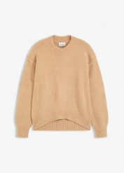 Sweter oversize. Brązowe swetry bonprix, bez wzorów, bez ramiączek. Za 99.99 zł.