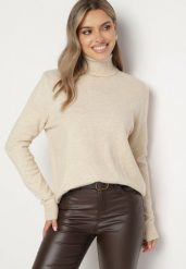 Jasnobeżowy Klasyczny Golf z Wiskozą i Bawełną Lerella. Brązowe swetry Born2be, l, bez wzorów, z bawełny, biznesowe, plus size, bez ramiączek. W wyprzedaży za 59.49 zł.