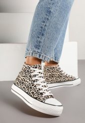 Panterkowe Trampki z Wysoką Tłoczoną Cholewką Willevia. Trampki Renee, bez wzorów, z jeansu, eleganckie, przed kolano, bez zapięcia. W wyprzedaży za 55.99 zł.