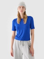 4F T-shirt slim gładki damski - niebieski XS. Niebieskie t-shirty 4f, xs, bez wzorów, z dzianiny, sportowe, bez kołnierzyka, bez ramiączek. W wyprzedaży za 19.99 zł.
