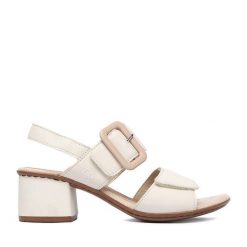 Sandały Rieker. Białe sandały Rieker, bez wzorów, bez obcasa, na słupku, bez zapięcia. Za 329.99 zł.