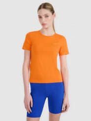 4F Koszulka do biegania w terenie regular damska - pomarańczowa XS/S. Brązowe t-shirty sportowe 4f, l, bez wzorów, z dzianiny, bez ramiączek, do biegania. W wyprzedaży za 59.99 zł.