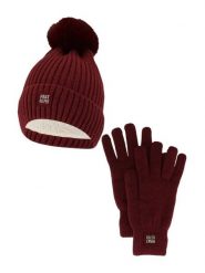 Damski Zimowy Zestaw Termiczny - Czapka + Rękawiczki - Burgundowy. Czerwone czapki zimowe HEAT KEEPER, bez wzorów, z materiału, eleganckie. Za 134.32 zł.