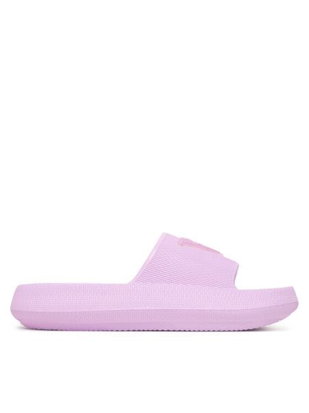 Guess Klapki E6GZ19 WG5X0 Fioletowy jasny. Fioletowe klapki Guess, z aplikacjami, z syntetyku, bez obcasa, bez zapięcia. Za 107.99 zł.