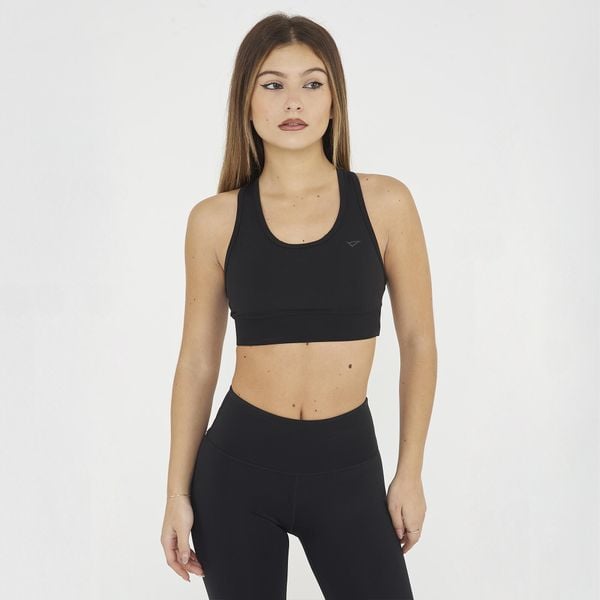 Crop top sportowy treningowy FEBE. Czarne biustonosze sportowe LEGEA, bez wzorów, z materiału, na fitness i siłownię. W wyprzedaży za 84.50 zł.