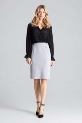 Szara Ołówkowa Spódnica z Brokatowym Lampasem. Szare spódnice Figl, xl, bez wzorów, z elastanu, ołówkowe. Za 199.00 zł.