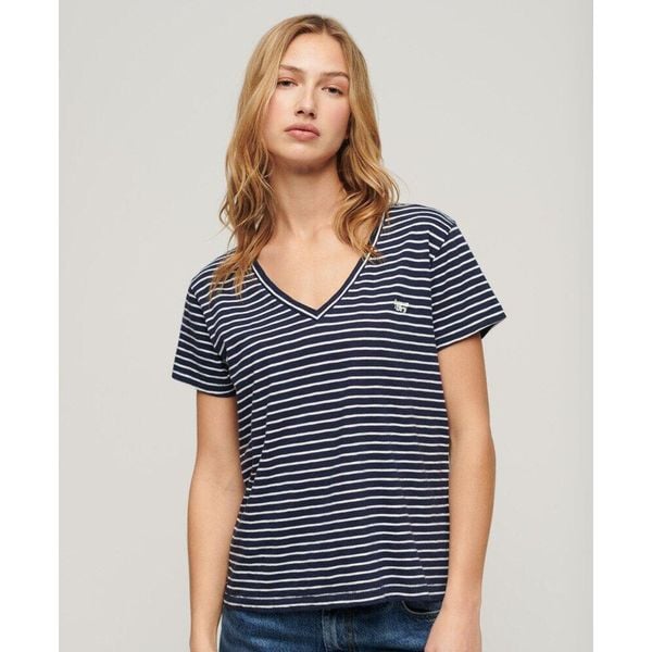 T-shirt Studios Slub Emb Vee Tee od SUPERDRY. Niebieskie t-shirty sportowe Superdry, bez wzorów, bez ramiączek. Za 127.15 zł.