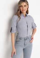Granatowa Taliowana Koszula z Delikatnym Wzorem Brimenna. Niebieskie koszule Born2be, s, bez wzorów, z jeansu, biznesowe, bez kołnierzyka, bez ramiączek. W wyprzedaży za 38.24 zł.