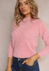 Różowy Sweter Wełniany Elisabema. Czerwone swetry Renee, l, bez wzorów, z tkaniny, casualowe, bez ramiączek. Za 89.99 zł.