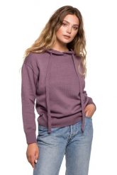 Sweter z Kapturem w Formie Bluzy - Wrzosowy. Fioletowe swetry MOE, l, bez wzorów, z bawełny, bez ramiączek. Za 238.90 zł.