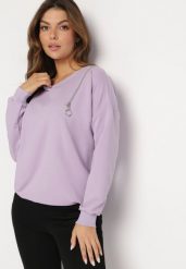 Jasnofioletowa Bawełniana Bluza z Zamkiem i Ściągaczami Araphose. Fioletowe bluzy Born2be, uniwersalny, bez wzorów, z bawełny, bez kaptura. W wyprzedaży za 84.99 zł.