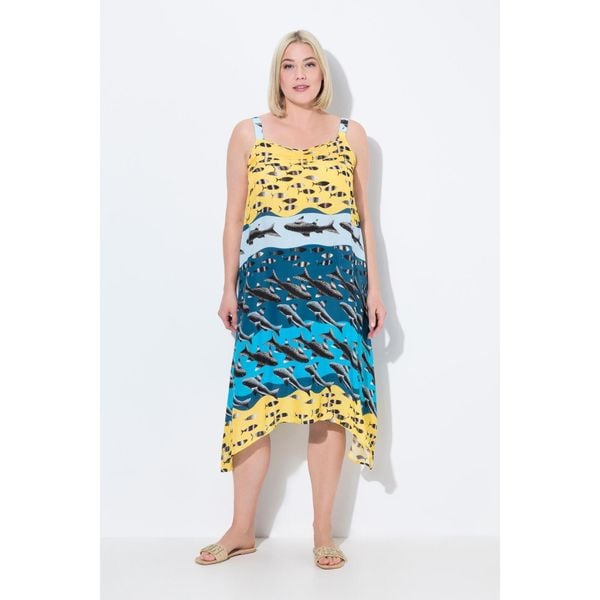 Damskie Sukienka ryby krój trapezowy dekolt w szpic bez rękawów. Zielone sukienki Ulla Popken, plus size, bez wzorów, z materiału, sportowe, bez kołnierzyka, plus size, bez ramiączek, sportowe. Za 279.99 zł.