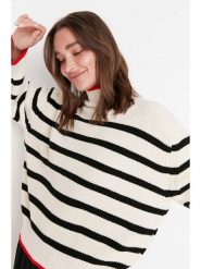 Trendyol Sweter w kolorze kremowo-czarnym rozmiar: XS. Brązowe swetry Trendyol, xs, bez wzorów, ze splotem, bez ramiączek. Za 73.99 zł.