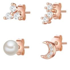 Lulu & Jane Komplet (2 kolczyki) Półksiężyc Mosiadz Różowy złoty Kolczyki 1 ct Damski. Czerwone kolczyki Lulu & Jane, z cyrkonią, pozłacane. Za 99.99 zł.