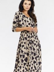 Sukienka Model A666 Beige/Black Hearts - awama. Brązowe sukienki Awama, do pracy, l, bez wzorów, z elastanu, biznesowe, bez kołnierzyka, bez ramiączek, midi. Za 343.20 zł.