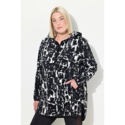 Damskie Długi sweter pluszowy polar kaptur długi rękaw. Czarne bluzy z polaru Ulla Popken, plus size, bez wzorów, z materiału, plus size, bez ramiączek. W wyprzedaży za 223.99 zł.