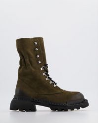 ZIELONE WORKERY 0205503 KHAKY. Zielone botki Venezia, bez wzorów, ze skóry, bez obcasa, bez zapięcia. Za 299.00 zł.