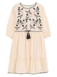 Danamade Sukienka "Drabea" w kolorze beżowo-czarnym rozmiar: M. Brązowe sukienki Danamade, m, bez wzorów, z bawełny, bez kołnierzyka, bez ramiączek, midi. Za 114.17 zł.