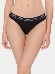 HUGO Stringi Thong Stripe Pyp 50545700 Czarny. Czarne stringi Hugo, bez wzorów, z bawełny. Za 89.99 zł.