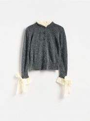 Kardigan z domieszką wełny - szary. Szare swetry Reserved, l, bez wzorów, z dzianiny, bez ramiączek. Za 239.99 zł.