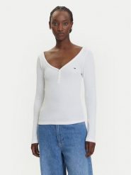 Tommy Jeans Bluzka Henley DW0DW20903 Biały Slim Fit. Białe bluzki Tommy Jeans, xs, bez wzorów, z jeansu, bez kołnierzyka, bez ramiączek. Za 199.99 zł.