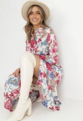 Biała Sukienka Koszulowa z Rozcięciem w Kwiaty Vethere. Białe sukienki Born2be, l, bez wzorów, eleganckie, bez kołnierzyka, bez ramiączek, maxi, koszulowe. W wyprzedaży za 93.49 zł.