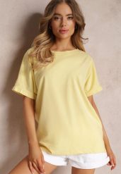 Żółty Bawełniany T-shirt Oversize z Krótkim Rękawem i Dłuższym Tyłem Zanimara. Żółte t-shirty Renee, s, bez wzorów, z bawełny, bez kołnierzyka, bez ramiączek. W wyprzedaży za 23.99 zł.