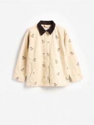Jeansowa kurtka z haftem - beżowy. Brązowe kurtki Reserved, l, bez wzorów, z bawełny, bez kaptura. Za 229.99 zł.