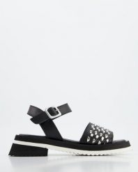 CZARNE SANDAŁY 05093059 BLACK. Czarne sandały Venezia, bez wzorów, ze skóry, bez obcasa, bez zapięcia. Za 159.00 zł.