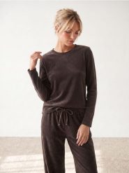 Prążkowana koszulka piżamowa - brązowy. Brązowe piżamy Sinsay, l, bez wzorów, prążkowane, bez kołnierzyka, bez ramiączek. Za 35.99 zł.