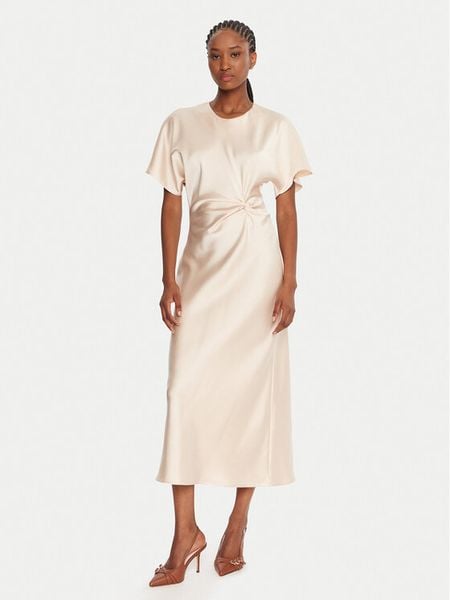 Rinascimento Sukienka koktajlowa CFC0125718003 Beżowy Regular Fit. Brązowe sukienki Rinascimento, m, bez wzorów, z syntetyku, wizytowe, bez kołnierzyka, bez ramiączek. Za 219.99 zł.