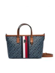 Tommy Hilfiger Torebka Th Monoplay Mini Tote Corp AW0AW19177 Granatowy. Niebieskie shopper bag Tommy Hilfiger, bez wzorów, ze skóry, bez dodatków. Za 699.99 zł.