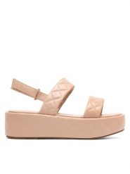 DeeZee Sandały KL-E8175-20 Beżowy. Brązowe sandały DeeZee, bez wzorów, z tworzywa sztucznego, bez obcasa, na koturnie, bez zapięcia. Za 129.99 zł.