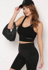 Czarny Krótki Top na Ramiączkach Mocopolia. Czarne topy Born2be, l, bez wzorów, klasyczne, bez kołnierzyka, bez ramiączek. Za 39.99 zł.