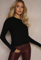Czarny Sweter z Modalem i Wiskozą Ozdobiony Tłoczeniem Liliti. Czarne swetry Renee, m, z aplikacjami, z jeansu, casualowe, bez ramiączek. W wyprzedaży za 63.99 zł.