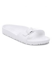 Birkenstock Klapki "Madrid" w kolorze białym rozmiar: 37. Białe klapki Birkenstock, bez wzorów, klasyczne, z otwartym noskiem, bez obcasa, bez zapięcia. Za 111.59 zł.