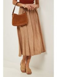 Le Monde du Lin Lniana spódnica w kolorze jasnobrązowym rozmiar: 38/40. Brązowe spódnice Le Monde du Lin, bez wzorów, ze lnu, klasyczne, midi, rozkloszowane. Za 130.99 zł.
