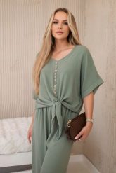 Komplet bluzki ze spodniami jasny khaki. Brązowe bluzki KESI, l, bez wzorów, z dresówki, biznesowe, bez kołnierzyka, plus size, bez ramiączek. Za 229.98 zł.